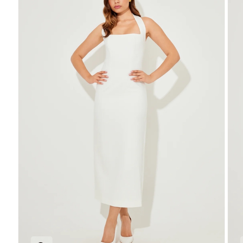 Odd Muse White Halter Neck Midi Dress